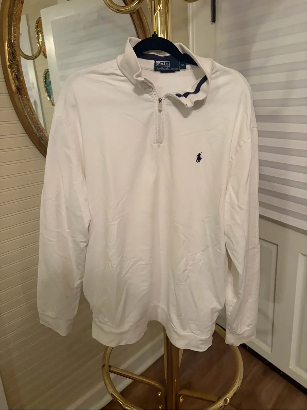 Ralph Lauren Men's White Quarter-Zip Pullover with Navy Pony